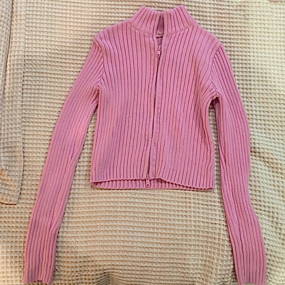 BRANDY MELVILLE Cropped Hot Pink Zip-up Sweater Jacket